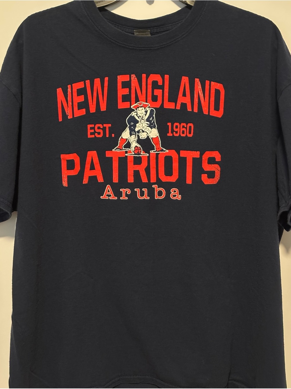 Source Unknown Navy New England Patriots Aruba Graphic Tee with Red Print